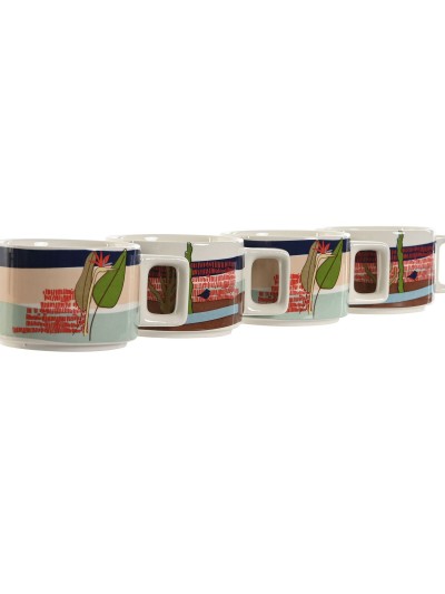 Juego de Tazas de Café Home ESPRIT Azul Verde Rosa Lila Metal Bambú Dolomita 260 ml