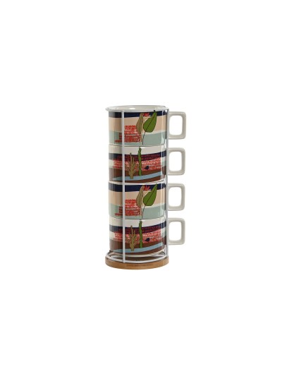 Juego de Tazas de Café Home ESPRIT Azul Verde Rosa Lila Metal Bambú Dolomita 260 ml