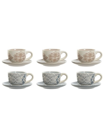 Juego de Tazas con Platos Home ESPRIT Azul Beige Metal Dolomita 180 ml 20 x 18 x 20 cm (2 Unidades)