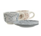 Juego de Tazas con Platos Home ESPRIT Azul Beige Metal Dolomita 180 ml 20 x 18 x 20 cm (2 Unidades)