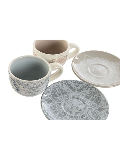 Set of Mugs with Saucers Home ESPRIT Blue Beige Metal Dolomite 180 ml 20 x 18 x 20 cm (2 Units)