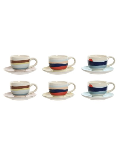 Jeu de 6 tasses avec plat Home ESPRIT Jaune Bleu Vert Lila Métal Dolomite 180 ml