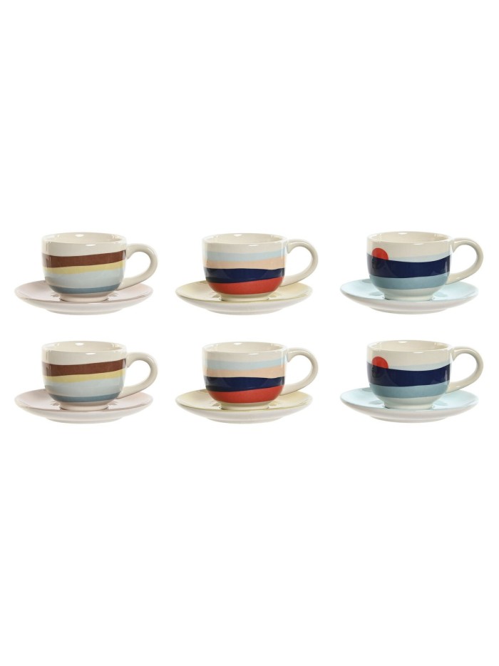 Set of 6 Cups with Plate Home ESPRIT Yellow Blue Green Lilac Metal Dolomite 180 ml