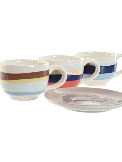 Juego de 6 Tazas con Plato Home ESPRIT Amarillo Azul Verde Lila Metal Dolomita 180 ml