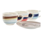 Juego de 6 Tazas con Plato Home ESPRIT Amarillo Azul Verde Lila Metal Dolomita 180 ml