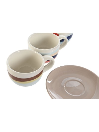 Juego de 6 Tazas con Plato Home ESPRIT Amarillo Azul Verde Lila Metal Dolomita 180 ml