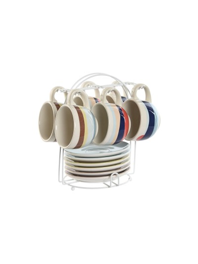 Juego de 6 Tazas con Plato Home ESPRIT Amarillo Azul Verde Lila Metal Dolomita 180 ml