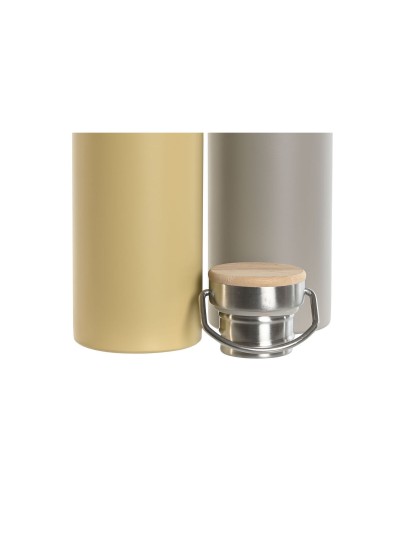 Botella Térmica Home ESPRIT Beige Gris 500 ml (2 Unidades)