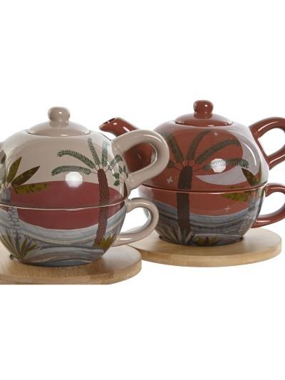 Tetera Home ESPRIT Blanco Beige Terracota Rosa claro Dolomita 750 ml (2 Unidades)