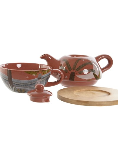 Tetera Home ESPRIT Blanco Beige Terracota Rosa claro Dolomita 750 ml (2 Unidades)