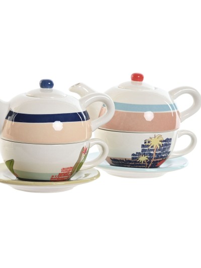 Teapot Home ESPRIT Blue White Green Light Pink Dolomite 750 ml (2 Units)