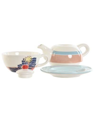 Théière Home ESPRIT Bleu Blanc Vert Rose clair Dolomite 750 ml (2 Unités)