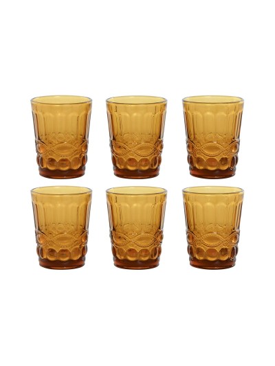 Set de Vasos Home ESPRIT Ambar Cristal Con relieve 240 ml (6 Unidades)