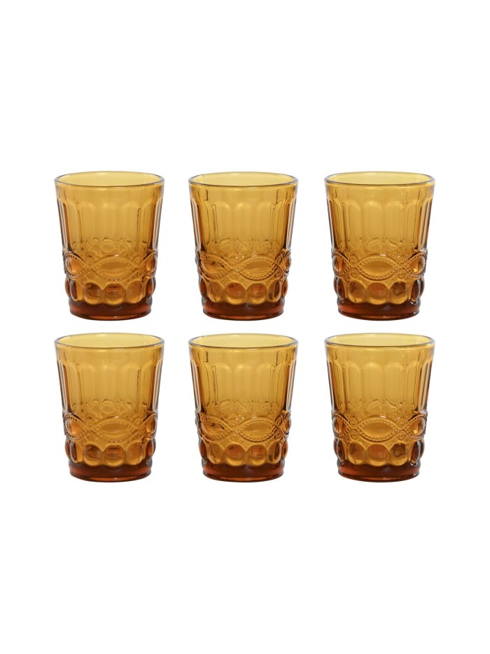 Set of glasses Home ESPRIT Amber Crystal With relief 240 ml (6 Units)