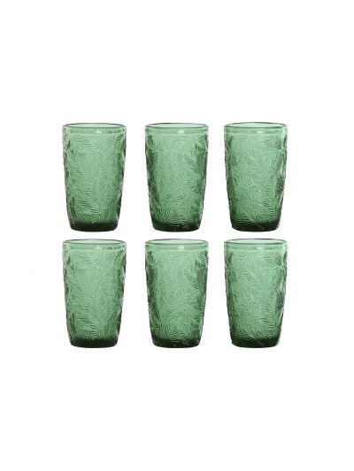 Set de Verres Home ESPRIT Vert Verre Avec relief 370 ml (6 Unités)