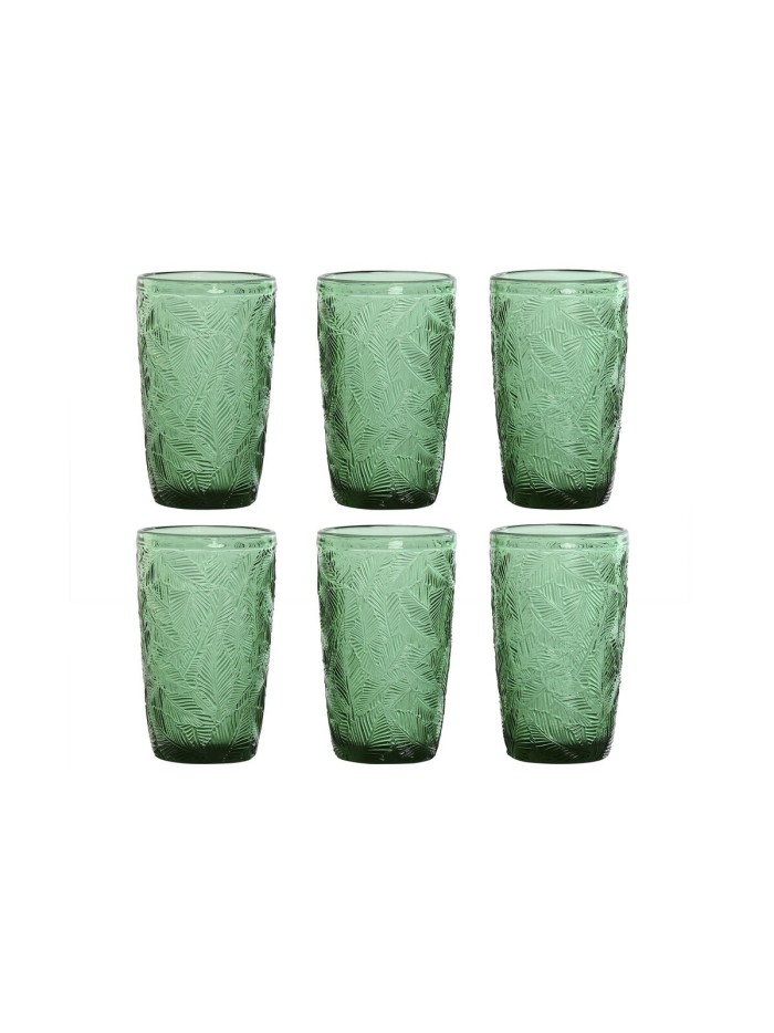 Set of glasses Home ESPRIT Green Crystal With relief 370 ml (6 Units)