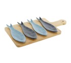 Set de Aperitivo Home ESPRIT Azul Verde Azul marino Bambú Porcelana Mediterráneo Peces 36 x 18 x 1,3 cm 5 Piezas