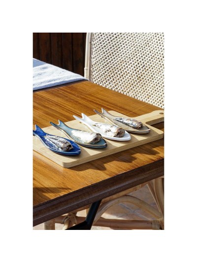 Set de Aperitivo Home ESPRIT Azul Verde Azul marino Bambú Porcelana Mediterráneo Peces 36 x 18 x 1,3 cm 5 Piezas