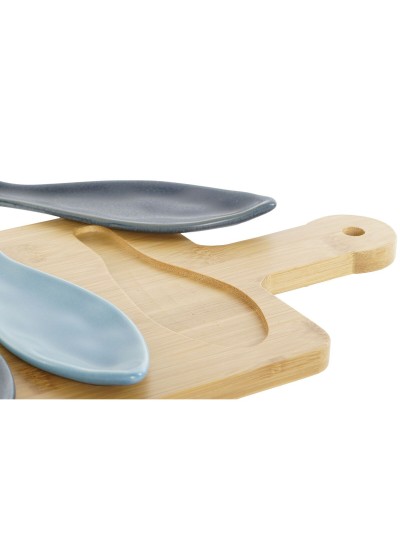 Set de Aperitivo Home ESPRIT Azul Verde Azul marino Bambú Porcelana Mediterráneo Peces 36 x 18 x 1,3 cm 5 Piezas