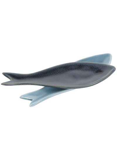 Set de Aperitivo Home ESPRIT Azul Verde Azul marino Bambú Porcelana Mediterráneo Peces 36 x 18 x 1,3 cm 5 Piezas