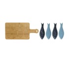 Set de Aperitivo Home ESPRIT Azul Verde Azul marino Bambú Porcelana Mediterráneo Peces 36 x 18 x 1,3 cm 5 Piezas