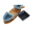 Appetizer Set Home ESPRIT Blue Navy Blue Porcelain Acacia Fish Mediterranean 28 x 9,7 x 1,3 cm 4 Pieces