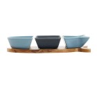 Appetizer Set Home ESPRIT Blue Navy Blue Porcelain Acacia Fish Mediterranean 28 x 9,7 x 1,3 cm 4 Pieces