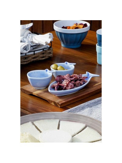 Set de Aperitivo Home ESPRIT Azul Azul cielo Porcelana Acacia Mediterráneo Peces 19,5 x 16,5 x 1,3 cm 4 Piezas
