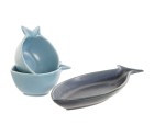 Appetizer Set Home ESPRIT Blue Sky blue Porcelain Acacia Mediterranean Fish 19,5 x 16,5 x 1,3 cm 4 Pieces