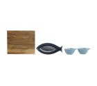Appetizer Set Home ESPRIT Blue Sky blue Porcelain Acacia Mediterranean Fish 19,5 x 16,5 x 1,3 cm 4 Pieces