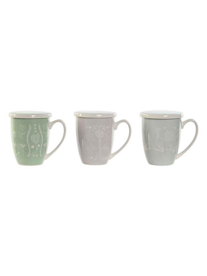 Taza con Filtro para Infusiones DKD Home Decor Azul Verde Rosa claro Acero Inoxidable Porcelana 380 ml (3 Unidades)