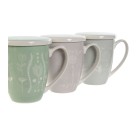 Cup with Tea Filter DKD Home Decor Blue Green Light Pink Stainless steel Porcelain 380 ml (3 Units)