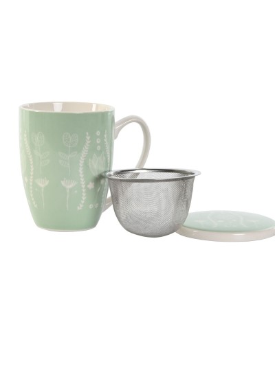 Taza con Filtro para Infusiones DKD Home Decor Azul Verde Rosa claro Acero Inoxidable Porcelana 380 ml (3 Unidades)