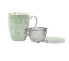Cup with Tea Filter DKD Home Decor Blue Green Light Pink Stainless steel Porcelain 380 ml (3 Units)