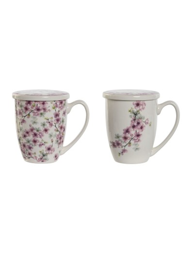 Tasse avec filtre pour infusions Home ESPRIT Bleu Blanc Rose Acier inoxydable Porcelaine 380 ml (2 Unités)