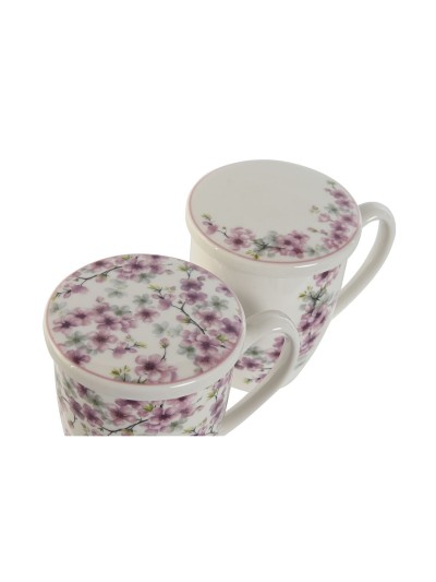 Taza con Filtro para Infusiones Home ESPRIT Azul Blanco Rosa Acero Inoxidable Porcelana 380 ml (2 Unidades)