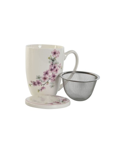 Cup with Tea Filter Home ESPRIT Blue White Pink Stainless steel Porcelain 380 ml (2 Units)