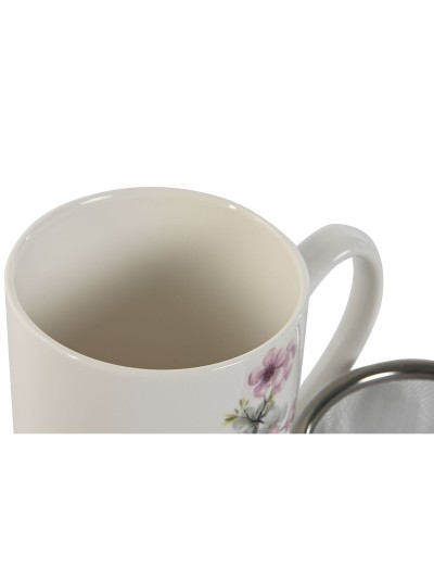 Taza con Filtro para Infusiones Home ESPRIT Azul Blanco Rosa Acero Inoxidable Porcelana 380 ml (2 Unidades)