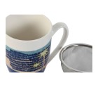 Taza con Filtro para Infusiones Home ESPRIT Azul Verde Acero Inoxidable Porcelana Tropical 380 ml (3 Unidades)