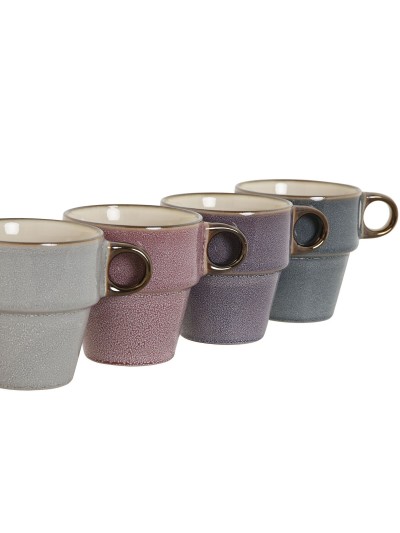 4 Piece Mug Set Home ESPRIT Blue White Grey Maroon Metal Stoneware 12 x 12 x 21,5 cm