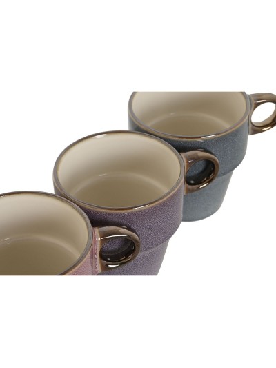 4 Piece Mug Set Home ESPRIT Blue White Grey Maroon Metal Stoneware 12 x 12 x 21,5 cm