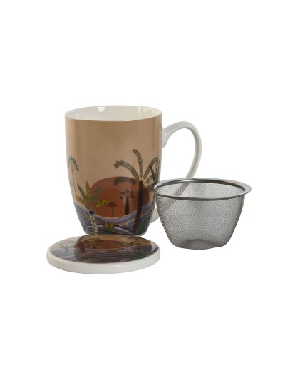 Taza con Filtro para Infusiones Home ESPRIT Azul Beige Terracota Acero Inoxidable Porcelana 380 ml (2 Unidades)