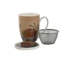 Taza con Filtro para Infusiones Home ESPRIT Azul Beige Terracota Acero Inoxidable Porcelana 380 ml (2 Unidades)