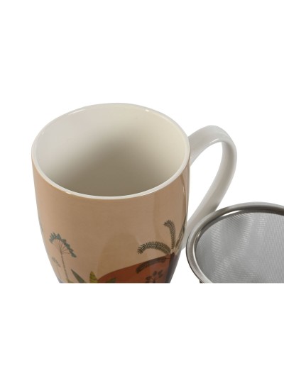Taza con Filtro para Infusiones Home ESPRIT Azul Beige Terracota Acero Inoxidable Porcelana 380 ml (2 Unidades)