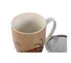 Taza con Filtro para Infusiones Home ESPRIT Azul Beige Terracota Acero Inoxidable Porcelana 380 ml (2 Unidades)