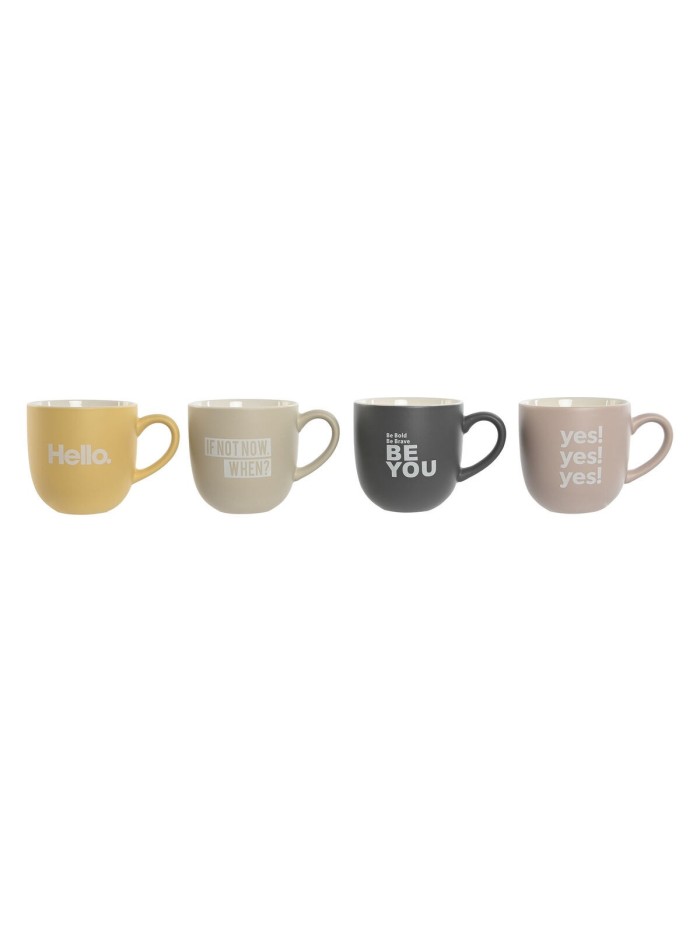 4 Piece Mug Set Home ESPRIT Yellow Beige Grey Pink Porcelain 410 ml 13 x 9 x 9,4 cm