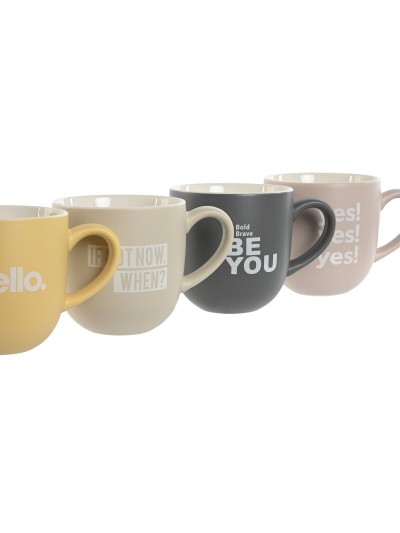 4 Piece Mug Set Home ESPRIT Yellow Beige Grey Pink Porcelain 410 ml 13 x 9 x 9,4 cm