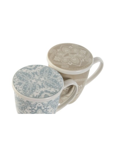 Cup with Tea Filter Home ESPRIT Blue Beige Stainless steel Porcelain 380 ml (2 Units)