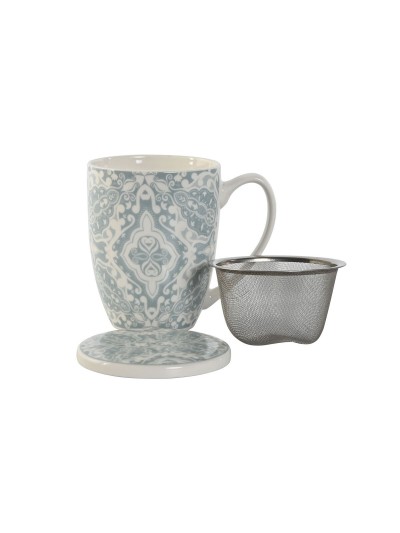 Taza con Filtro para Infusiones Home ESPRIT Azul Beige Acero Inoxidable Porcelana 380 ml (2 Unidades)