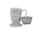 Taza con Filtro para Infusiones Home ESPRIT Azul Beige Acero Inoxidable Porcelana 380 ml (2 Unidades)